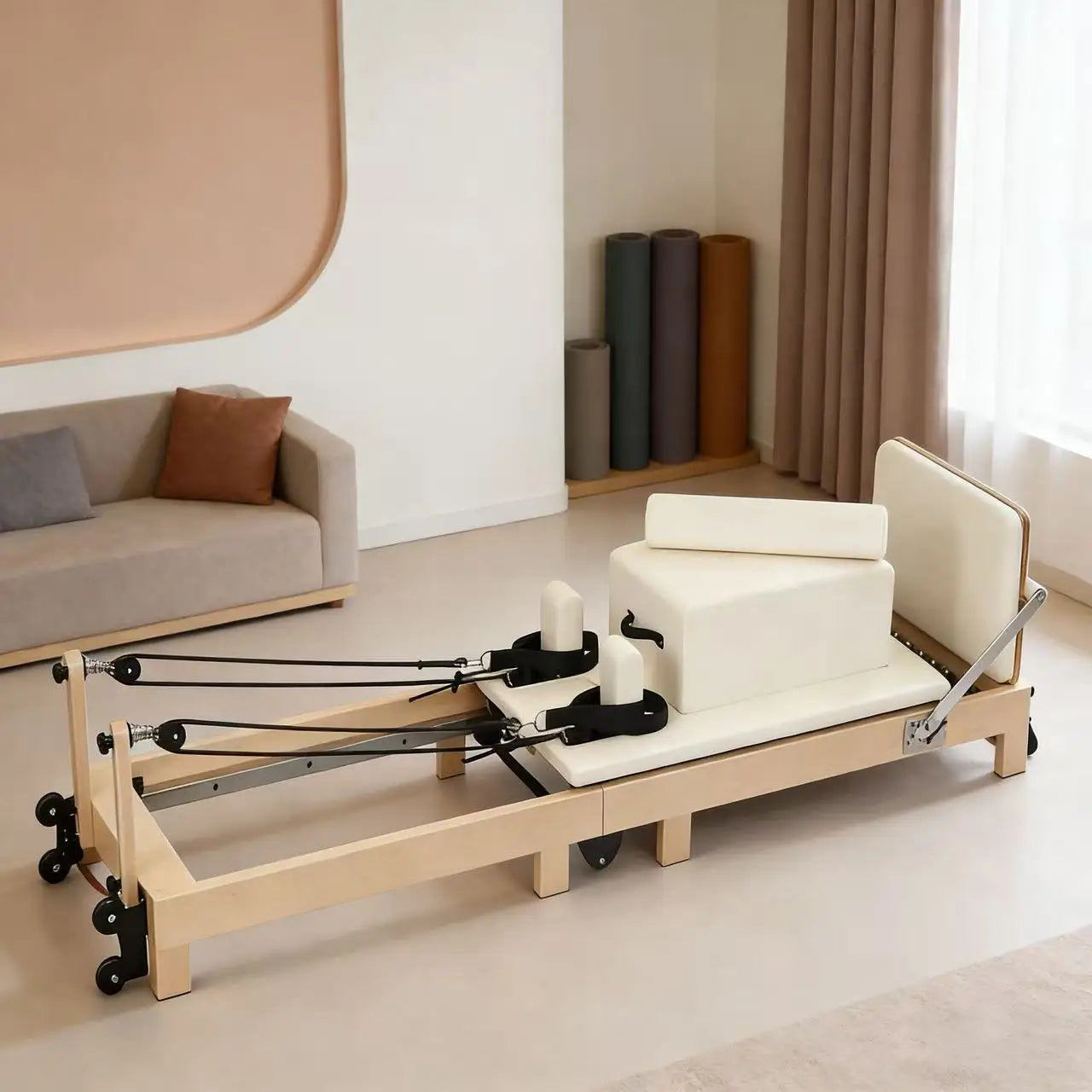 Pilates Ladder Barrel Wooden Sliding Yoga Training Bed for Fitness & Correction