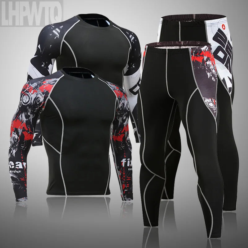 Men's Thermal Underwear Set MMA Tactics Leggings Solid Color Costume Compress Fitness Long Johns Men Winter Brands  Men