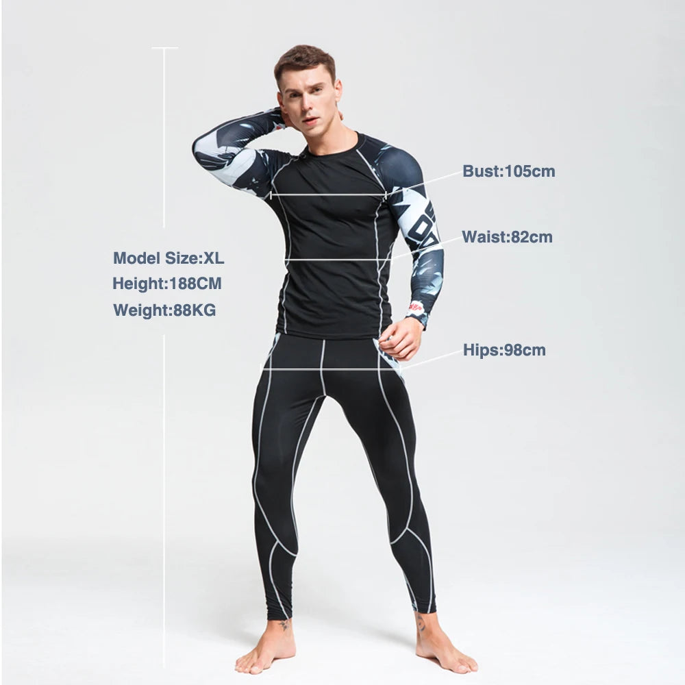 Men's Thermal Underwear Set MMA Tactics Leggings Solid Color Costume Compress Fitness Long Johns Men Winter Brands  Men