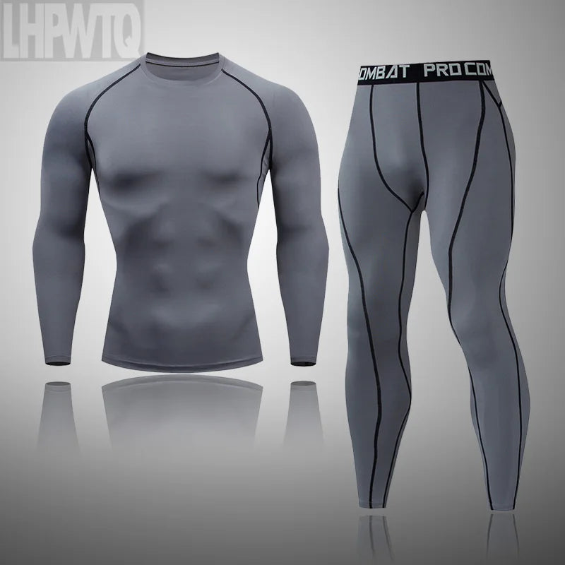 Men's Thermal Underwear Set MMA Tactics Leggings Solid Color Costume Compress Fitness Long Johns Men Winter Brands  Men