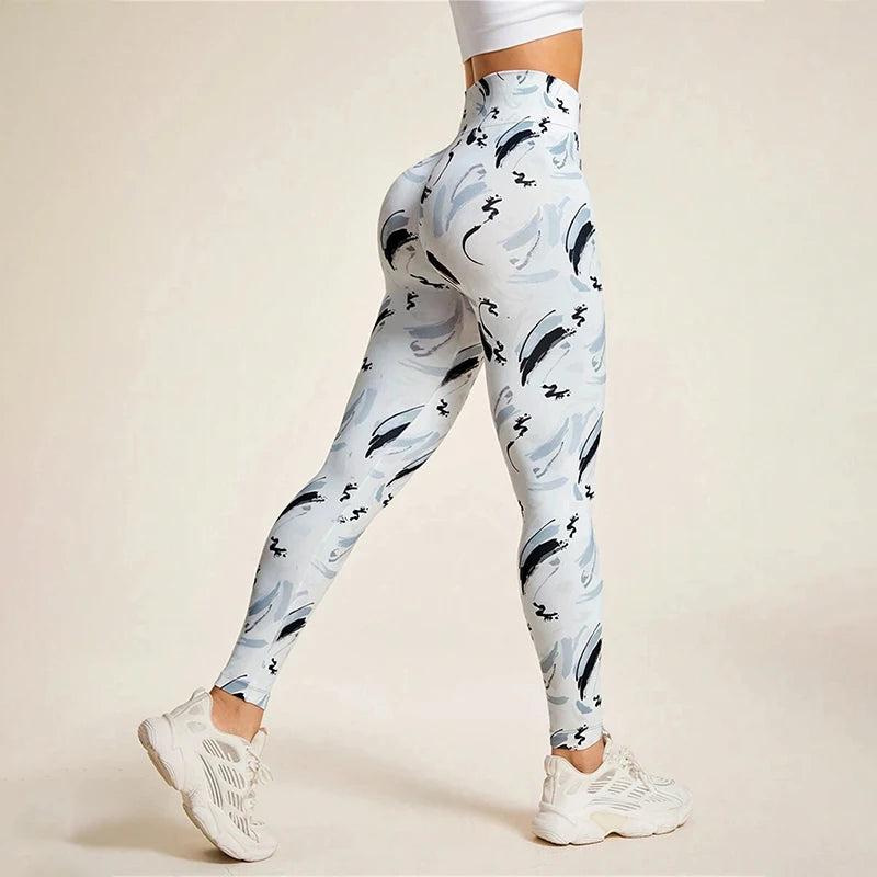Women's Knitted Print Leggings pants High Waist No Roll Down Breathable Quick Dry Gym Fitness Running Hip Lifting Sports Wear