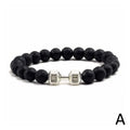 Natural Volcanic Stone Bracelet Men Matte Black Lave White Beads Charm Dumbbell Strand Bracelets Women Barbell Fitness Jewelry