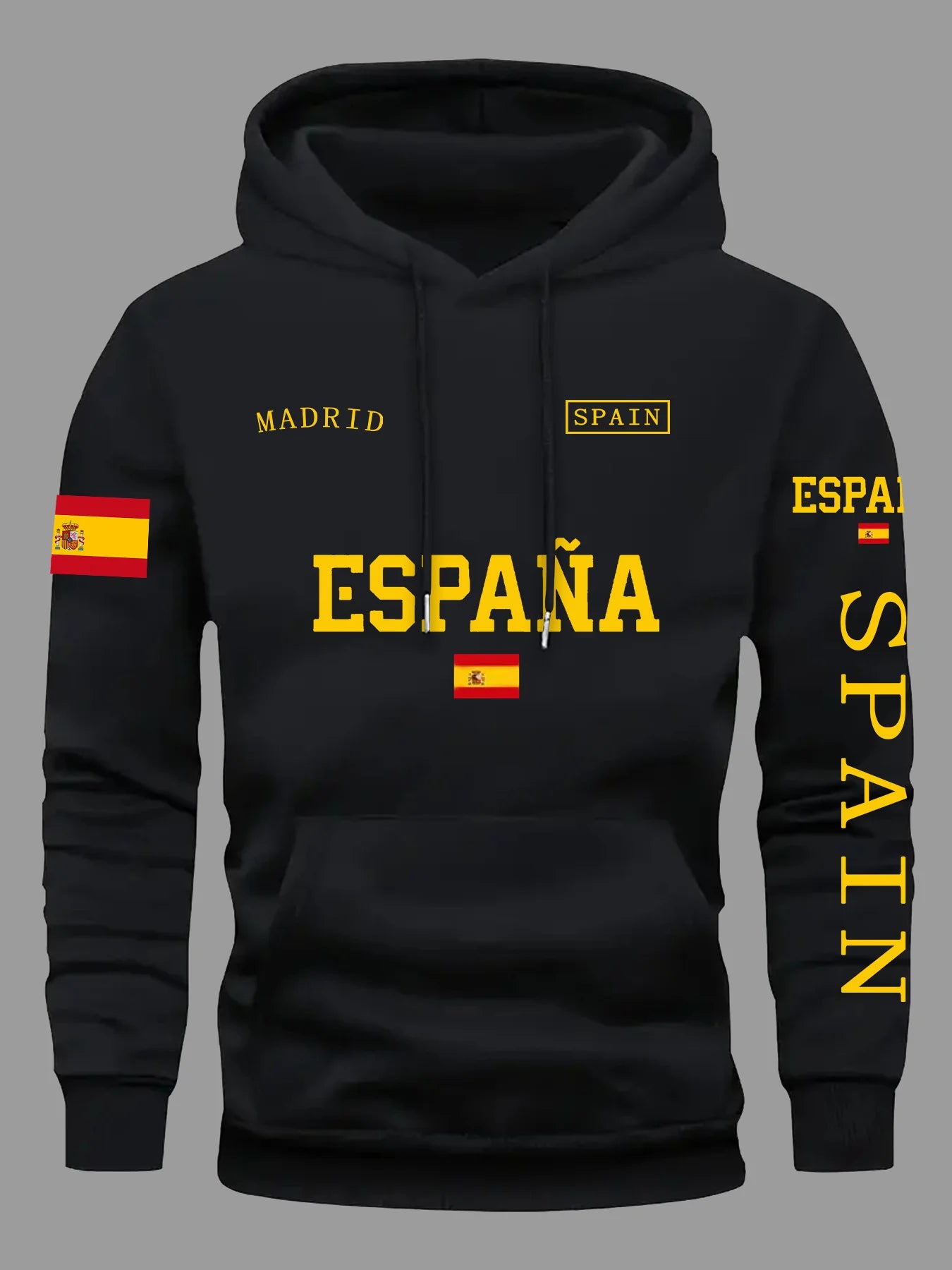 Spanish Flag Graphic Print Men Women Hooded Sweatshirt Autumn Winter Daily Outdoor Vacation Fitness Casual Loose Warm Sportswear