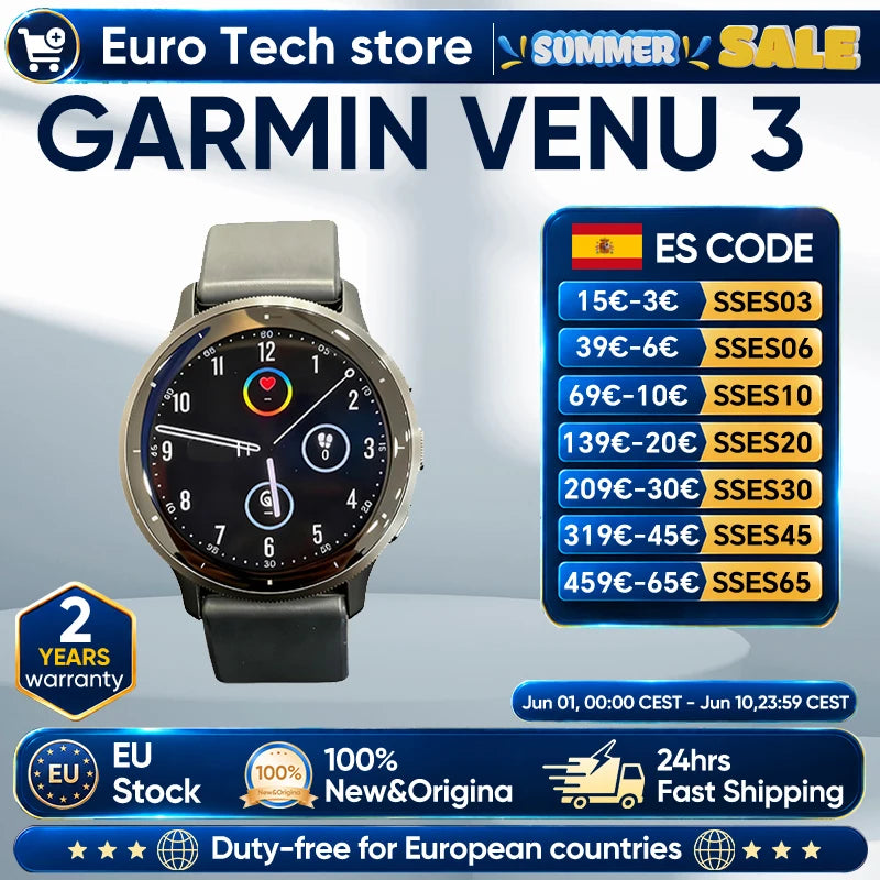 Garmin Venu 3 45mm Smartwatch 1.4 Inch AMOLED Touch Display running Fitness 30+ Sports GPS Music Advanced Health