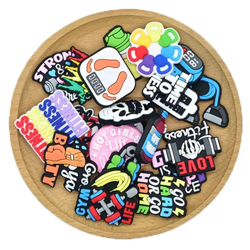1-21PCS Gym Life Fitness Hot Girls Lift Weights Strong Pretty PVC Shoe Charms Buckle Clog Sandals Shoes Decoration Women Gift