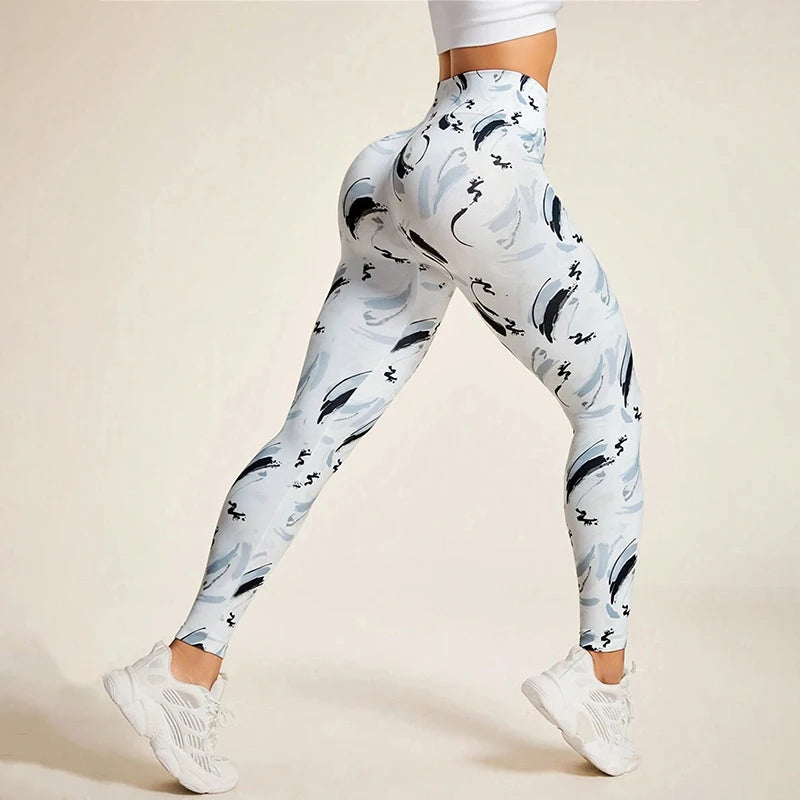 Women's Knitted Print Leggings pants High Waist No Roll Down Breathable Quick Dry Gym Fitness Running Hip Lifting Sports Wear