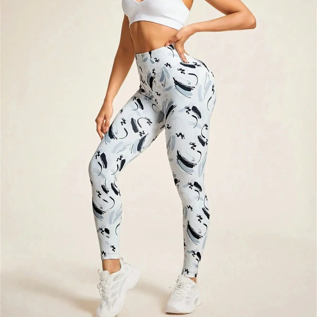 Women's Knitted Print Leggings pants High Waist No Roll Down Breathable Quick Dry Gym Fitness Running Hip Lifting Sports Wear