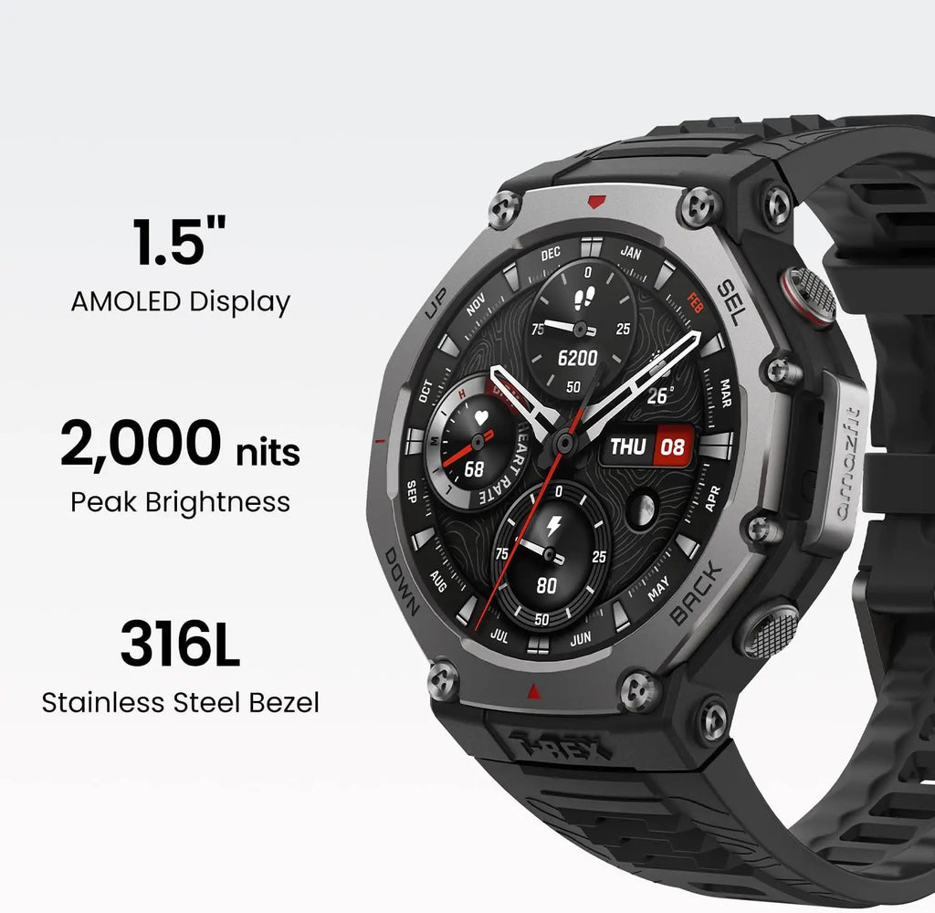 Amazfit T-rex 3 48mm smart watch, 1.5-inch display, 10atm waterproof and GPS, 170 fitness/sport modes, Voice Control