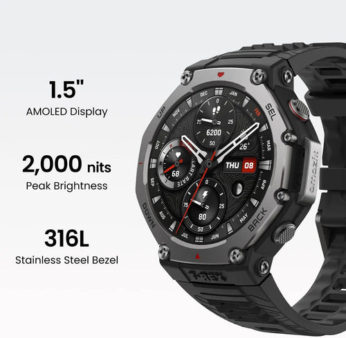 Amazfit T-rex 3 48mm smart watch, 1.5-inch display, 10atm waterproof and GPS, 170 fitness/sport modes, Voice Control