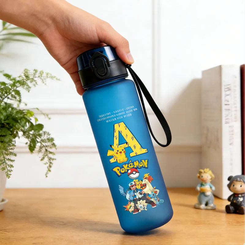 650ML Pokemons Water Cup Pikachu Gengar Anime Letters A-Z Printed Sports Mug Men Portable Drop-proof Outdoor Fitness Jug Gift