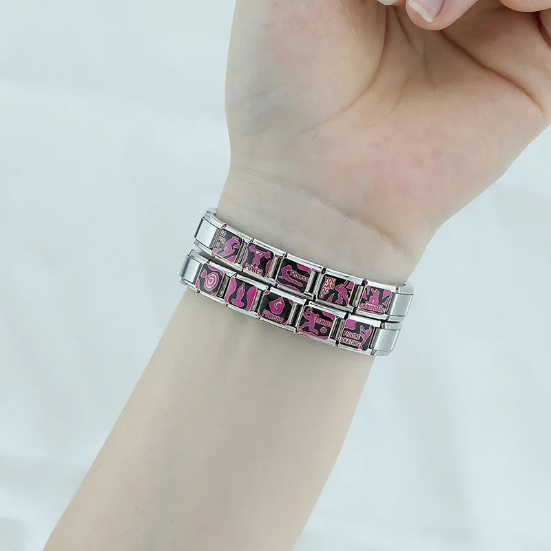 Hapiship 2025 Wholesale Women's Fitness Sport Tennis Italian Charms Fit 9mm Stainless Steel Bracelet DIYJewelry Gift DJ1332-B
