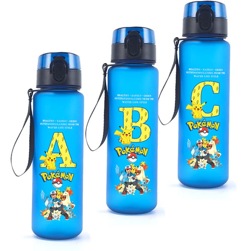650ML Pokemons Water Cup Pikachu Gengar Anime Letters A-Z Printed Sports Mug Men Portable Drop-proof Outdoor Fitness Jug Gift