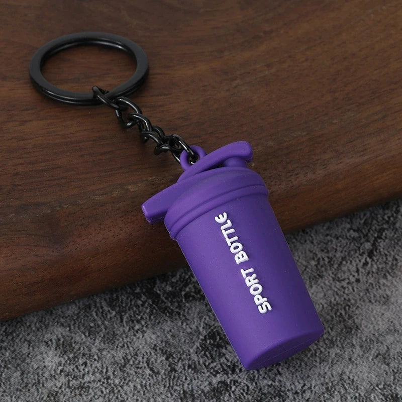 Creative DIY sports style fitness equipment dumbbell water cup clip bag hanging keychain