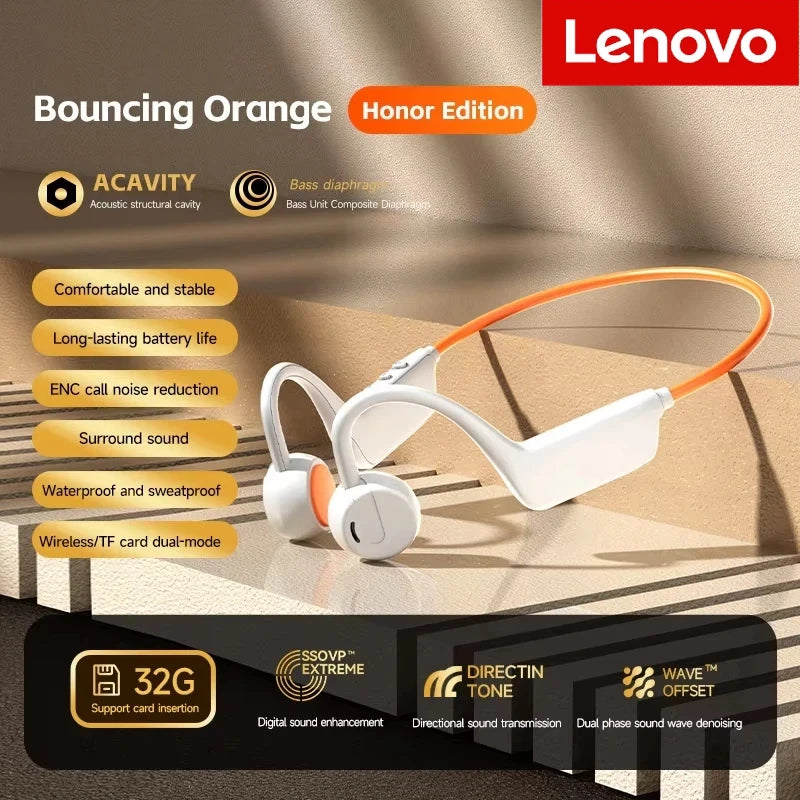 Lenovo Bone Conduction Headset Wireless Bluetooth 5.4 Waterproof Swimming Sports Headphone  With Mic Exercise Fitness 2026 NEW