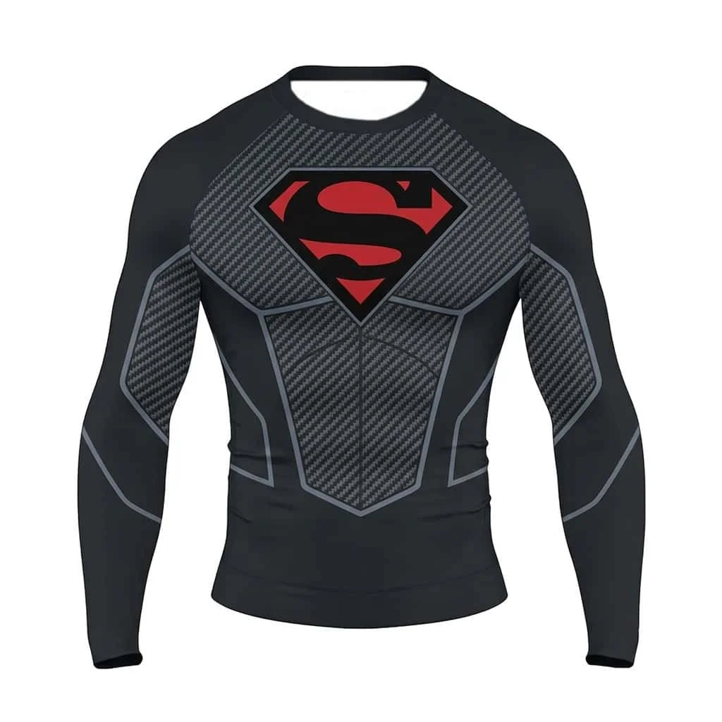 Summer New # Superman # 3D Role Playing Hero Sports Fitness Running Speed Drying Adult/Children Long Sleeve T-shirt