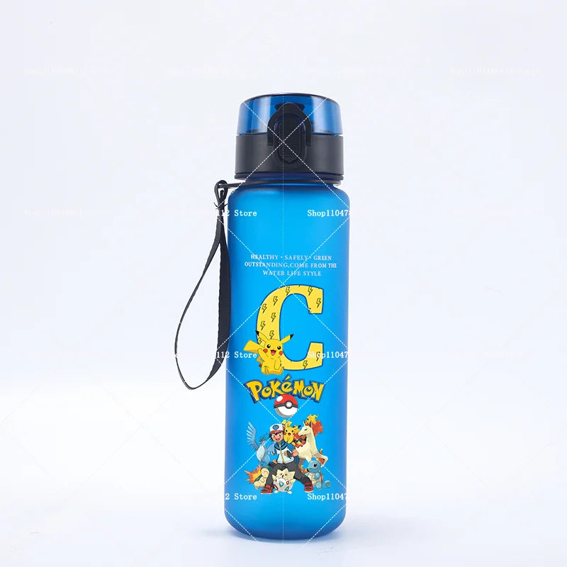 650ML Pokemons Water Cup Pikachu Gengar Anime Letters A-Z Printed Sports Mug Men Portable Drop-proof Outdoor Fitness Jug Gift