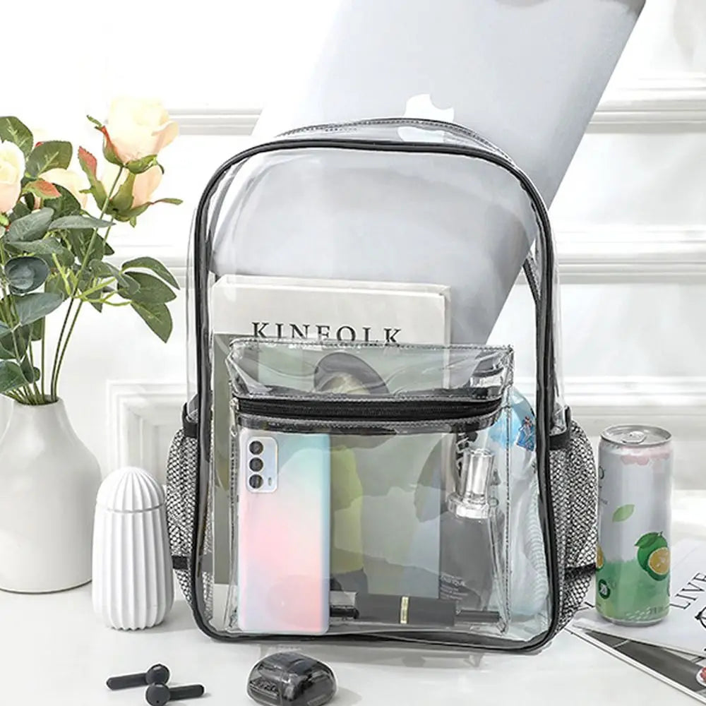 PVC Fashion Transparent Backpack Large Capacity Fitness Waterproof Shoulders Bag Casual Storage Visible Backpack Outdoor Sports