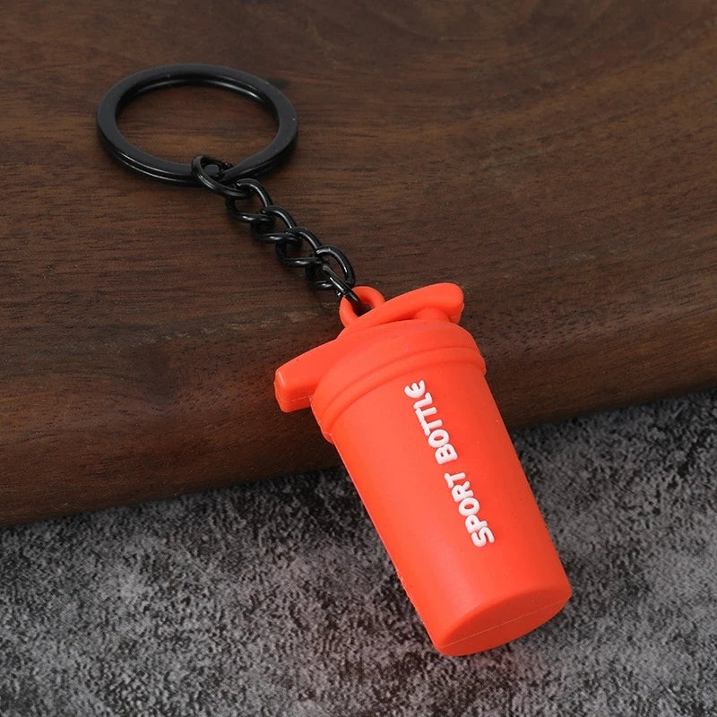 Creative DIY sports style fitness equipment dumbbell water cup clip bag hanging keychain