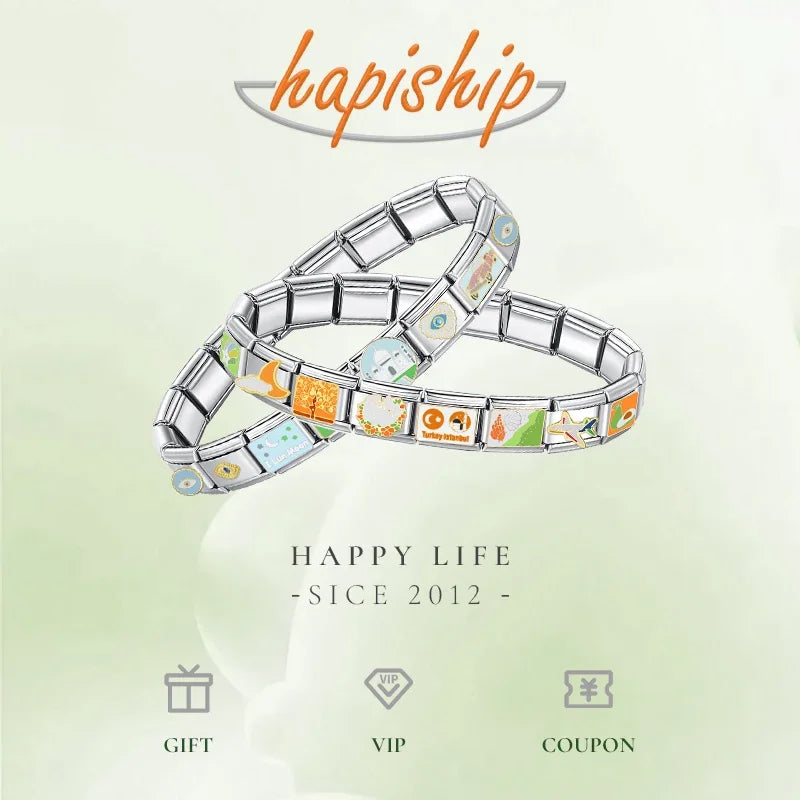 Hapiship 2025 Wholesale Women's Fitness Sport Tennis Italian Charms Fit 9mm Stainless Steel Bracelet DIYJewelry Gift DJ1332-B