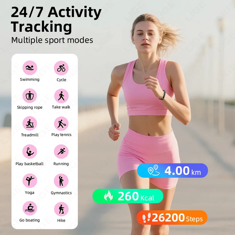 LIGE 2026 New Smart Band Call Reminder Smartwatch For IOS Android Sleep Tracking Health Monitor Sport Fitness Pedometer Bracelet