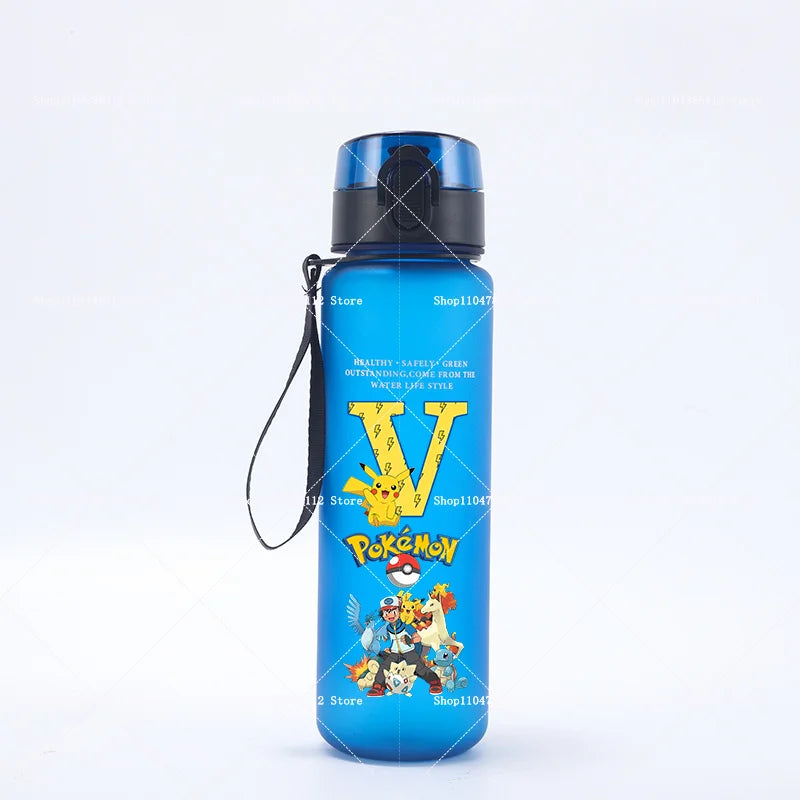 650ML Pokemons Water Cup Pikachu Gengar Anime Letters A-Z Printed Sports Mug Men Portable Drop-proof Outdoor Fitness Jug Gift