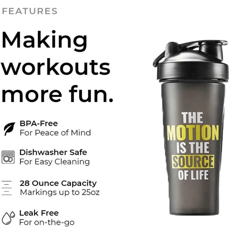 Portable Shaker Bottle with Measurement Markings for Protein Meal Replacement