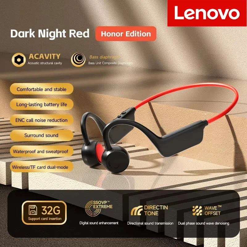 Lenovo Bone Conduction Headset Wireless Bluetooth 5.4 Waterproof Swimming Sports Headphone  With Mic Exercise Fitness 2026 NEW