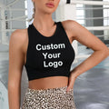 Sleeveless Tank Tops Tees Women Custom Your Logo Solid Casual Fashion Crop Top Ladies High Street Tie Up Croptop Summer Fitness
