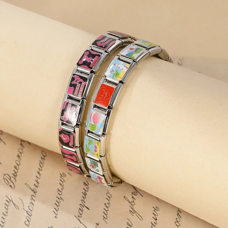 Hapiship 2025 Wholesale Women's Fitness Sport Tennis Italian Charms Fit 9mm Stainless Steel Bracelet DIYJewelry Gift DJ1332-B