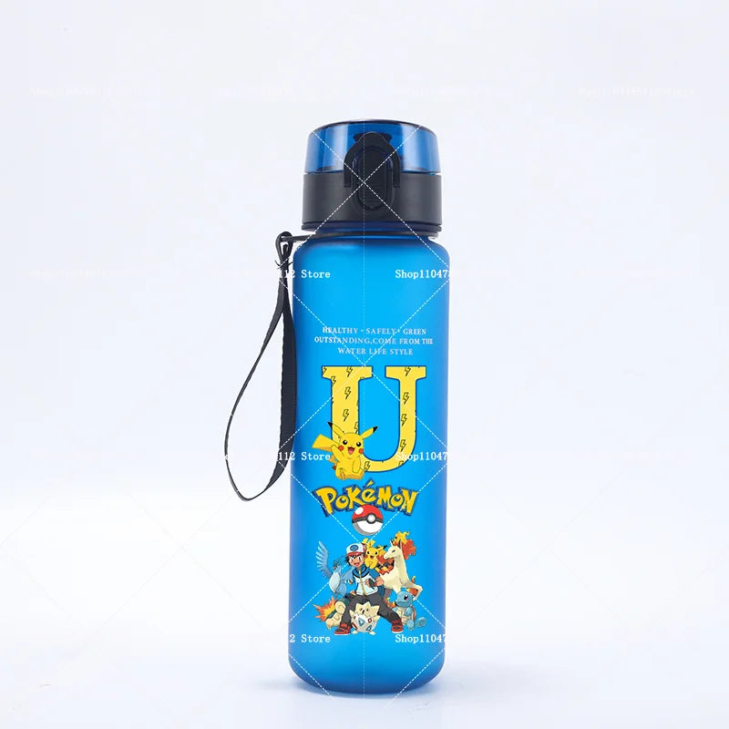 650ML Pokemons Water Cup Pikachu Gengar Anime Letters A-Z Printed Sports Mug Men Portable Drop-proof Outdoor Fitness Jug Gift