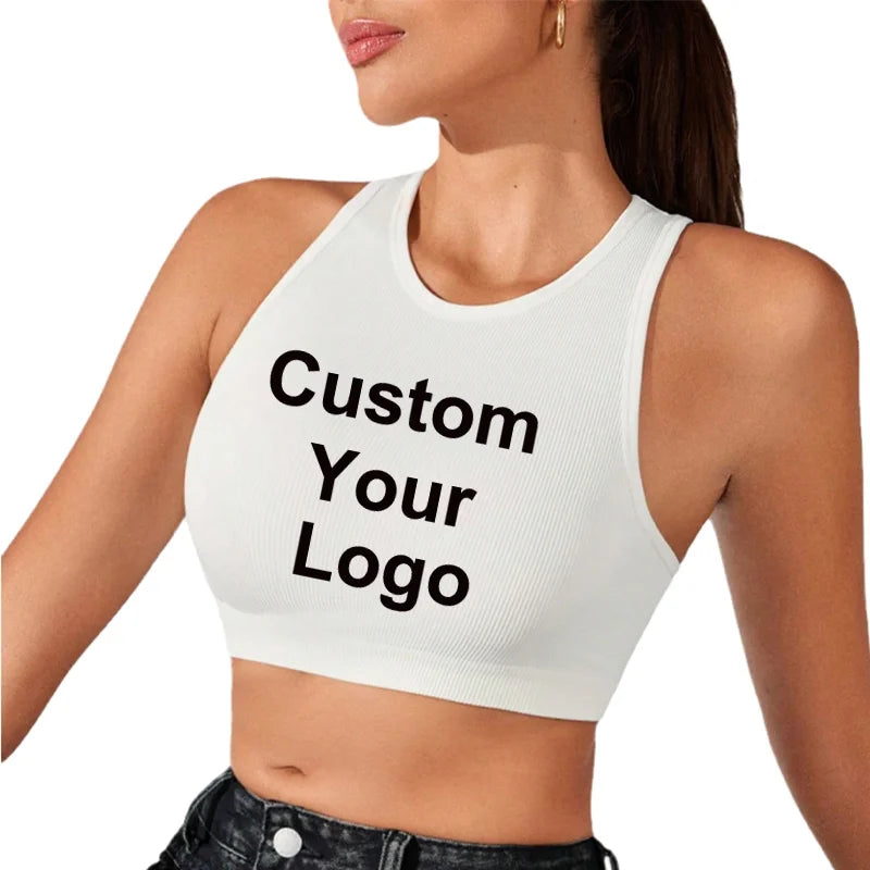 Sleeveless Tank Tops Tees Women Custom Your Logo Solid Casual Fashion Crop Top Ladies High Street Tie Up Croptop Summer Fitness