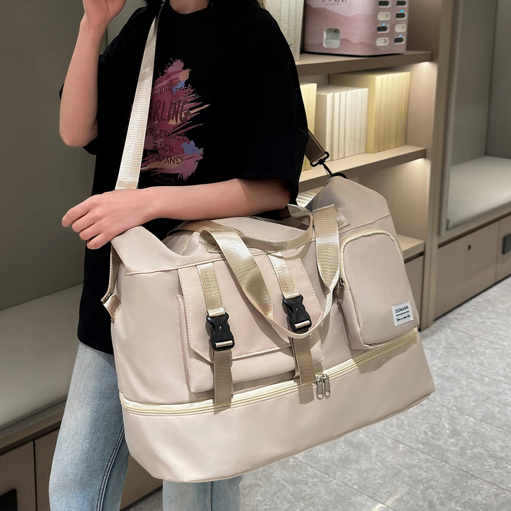 Large Capacity Carry on Travel Bag for Women, Weekender Overnight Duffel Bag with Shoe Compartment, Gym Bag with Wet Pocket