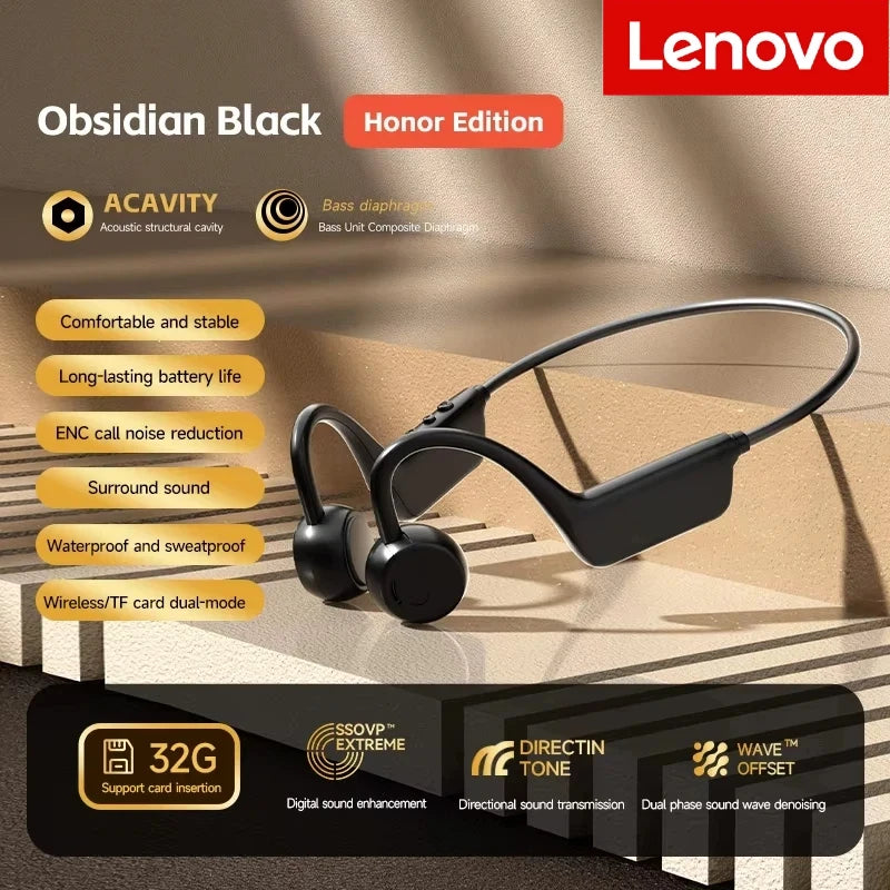 Lenovo Bone Conduction Headset Wireless Bluetooth 5.4 Waterproof Swimming Sports Headphone  With Mic Exercise Fitness 2026 NEW