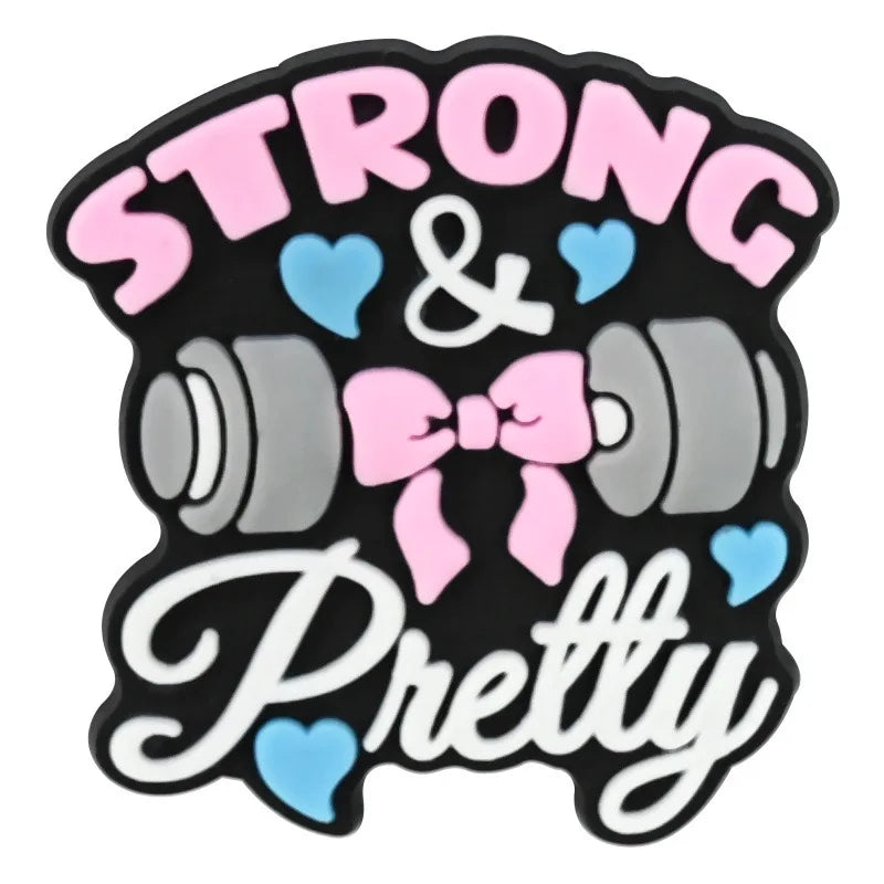 1-21PCS Gym Life Fitness Hot Girls Lift Weights Strong Pretty PVC Shoe Charms Buckle Clog Sandals Shoes Decoration Women Gift