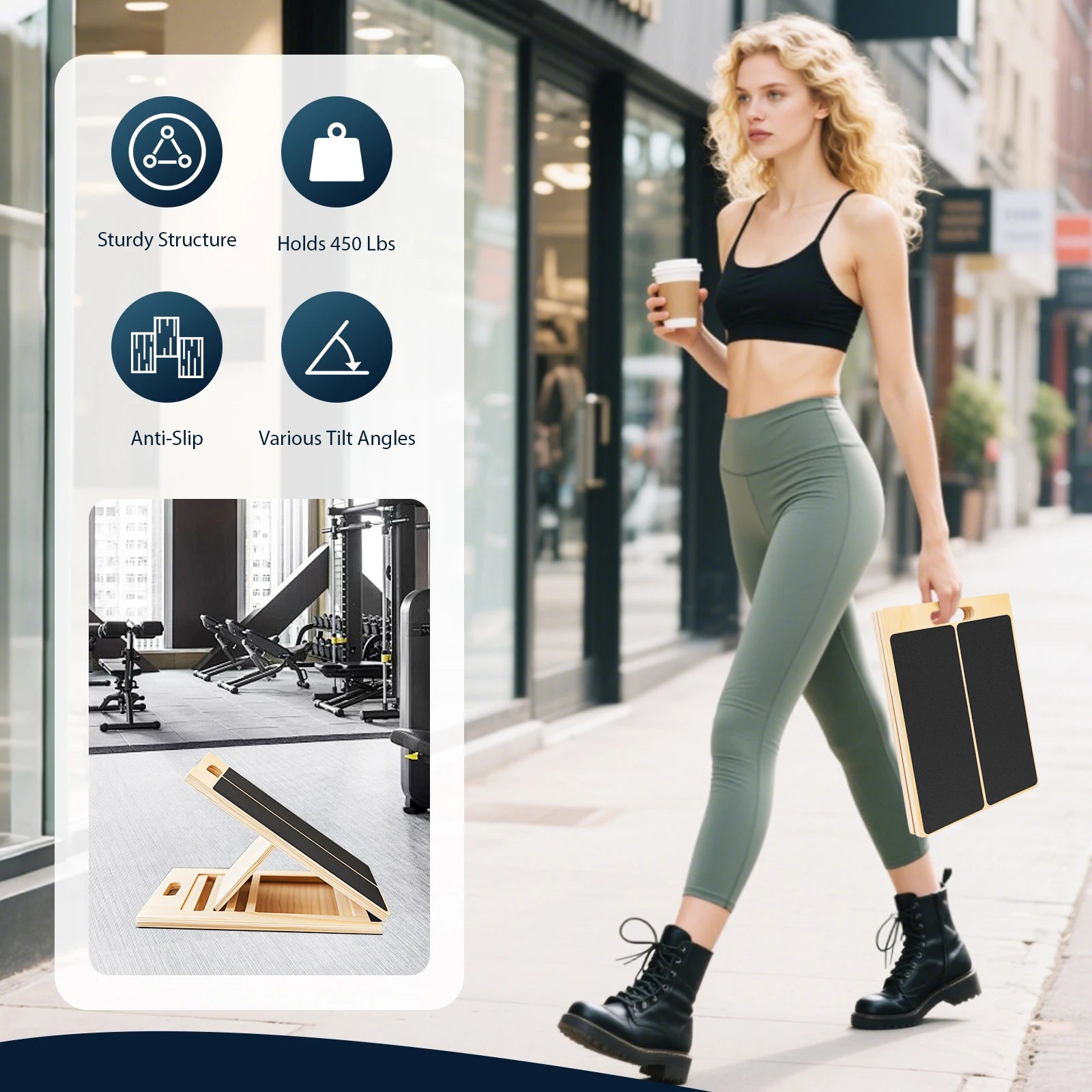 Foldable Wooden Incline Board Adjustable Calf Ankle Stretcher Plyometric Home Stretching Balance Training Fitness Equipment