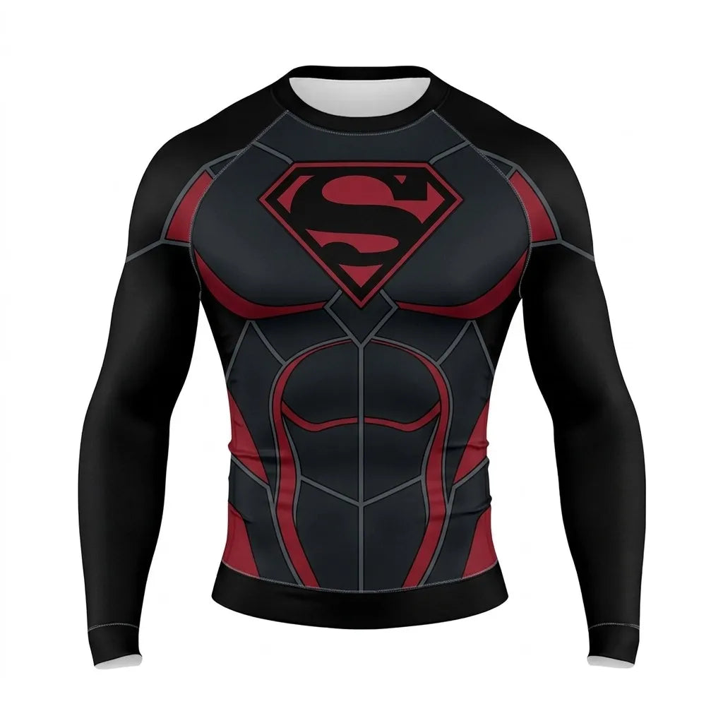 Summer New # Superman # 3D Role Playing Hero Sports Fitness Running Speed Drying Adult/Children Long Sleeve T-shirt