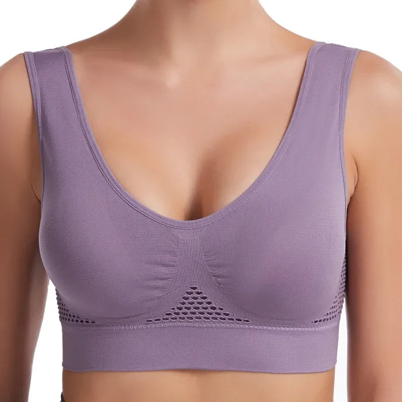 Sports Bra Women Hollow Mesh Gym Jogging Crop Top Female More Size Tops Yoga Fitness Vest Sujetador Push Up Sport Bras for Women