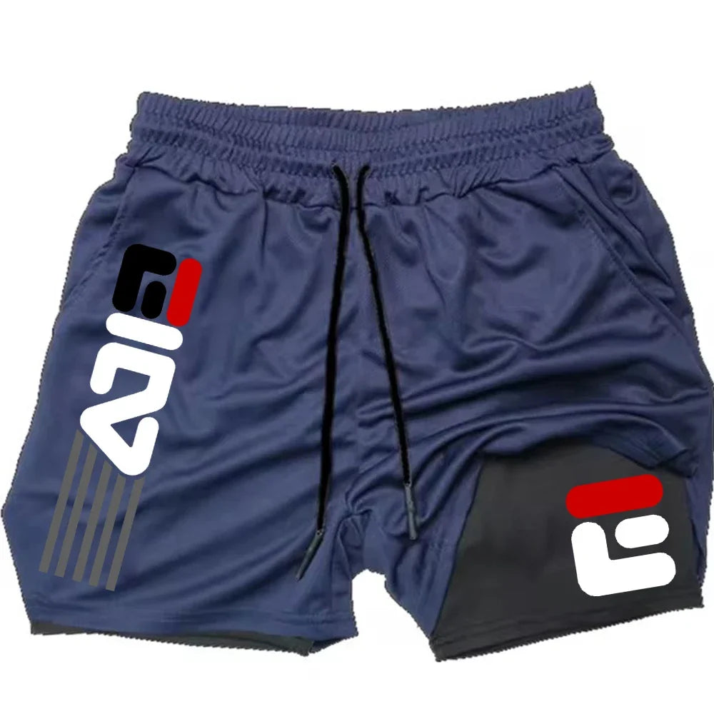 Men's double-layer sports shorts 2-in-1 quick drying sports training shorts fitness running shorts running shorts
