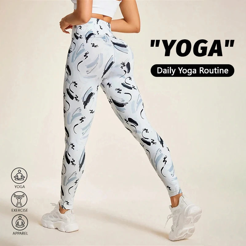 Women's Knitted Print Leggings pants High Waist No Roll Down Breathable Quick Dry Gym Fitness Running Hip Lifting Sports Wear