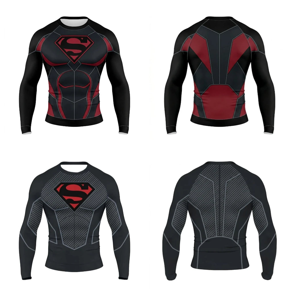Summer New # Superman # 3D Role Playing Hero Sports Fitness Running Speed Drying Adult/Children Long Sleeve T-shirt