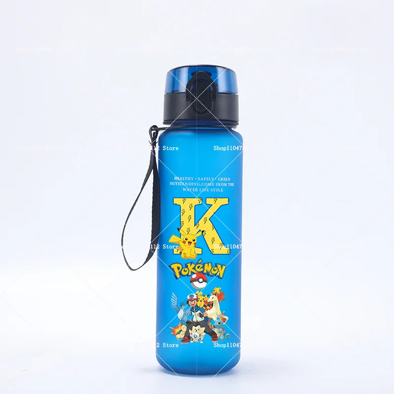 650ML Pokemons Water Cup Pikachu Gengar Anime Letters A-Z Printed Sports Mug Men Portable Drop-proof Outdoor Fitness Jug Gift