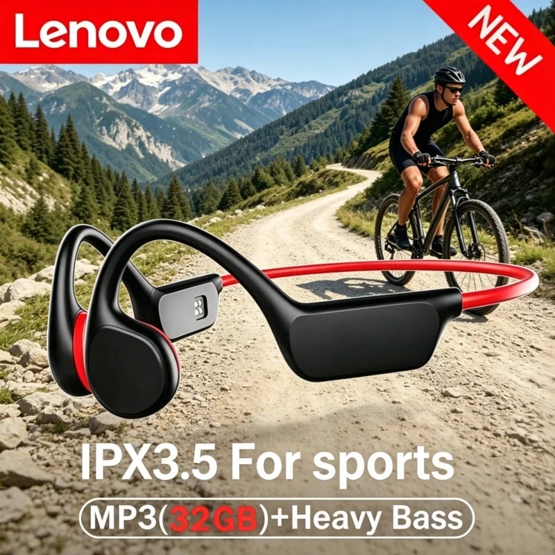 Lenovo Bone Conduction Headset Wireless Bluetooth 5.4 Waterproof Swimming Sports Headphone  With Mic Exercise Fitness 2026 NEW