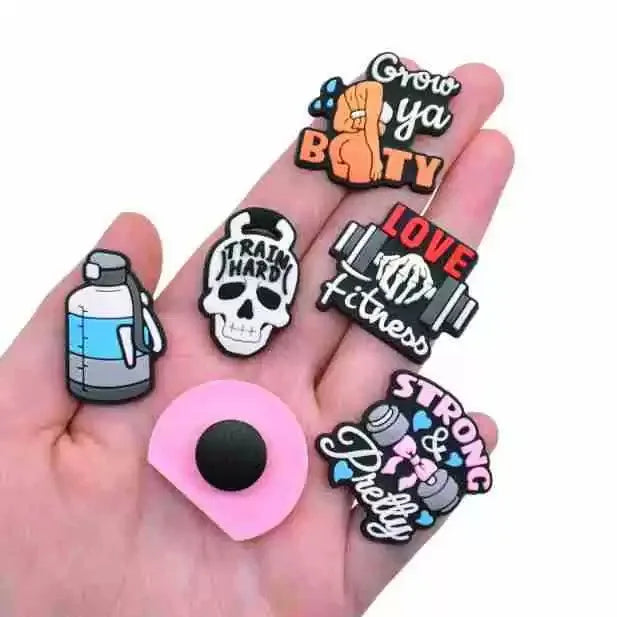 1-21PCS Gym Life Fitness Hot Girls Lift Weights Strong Pretty PVC Shoe Charms Buckle Clog Sandals Shoes Decoration Women Gift