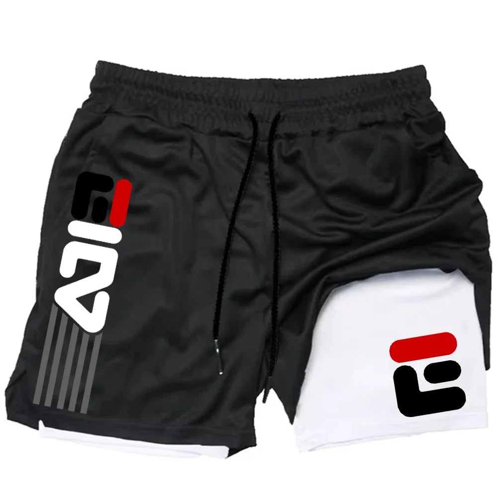 Men's double-layer sports shorts 2-in-1 quick drying sports training shorts fitness running shorts running shorts
