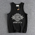 Summer New 230g American Retro Sleeveless O-neck Letter Printed T-shirt Men's 100% Cotton Washed Casual Sports Fitness Vest Tops