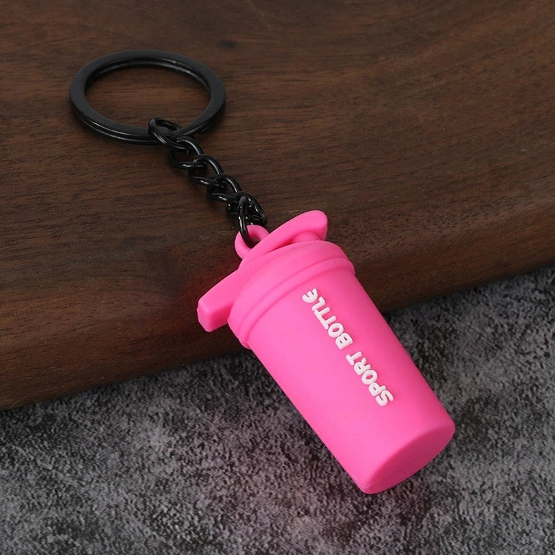 Creative DIY sports style fitness equipment dumbbell water cup clip bag hanging keychain