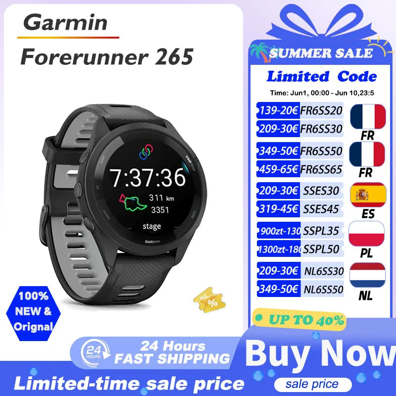 Garmin Forerunner 265 garmin Sports Watch Outdoor GPS Running Fitness Marathon Swimming Chinese Heart Rate Blood Oxygen smartwatch