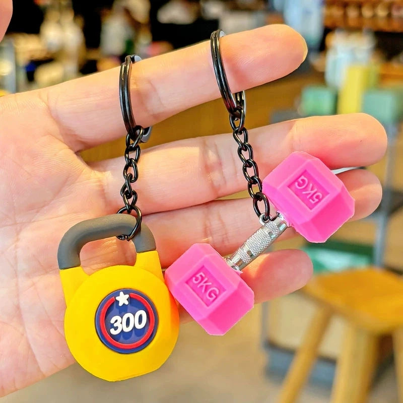 Creative DIY sports style fitness equipment dumbbell water cup clip bag hanging keychain