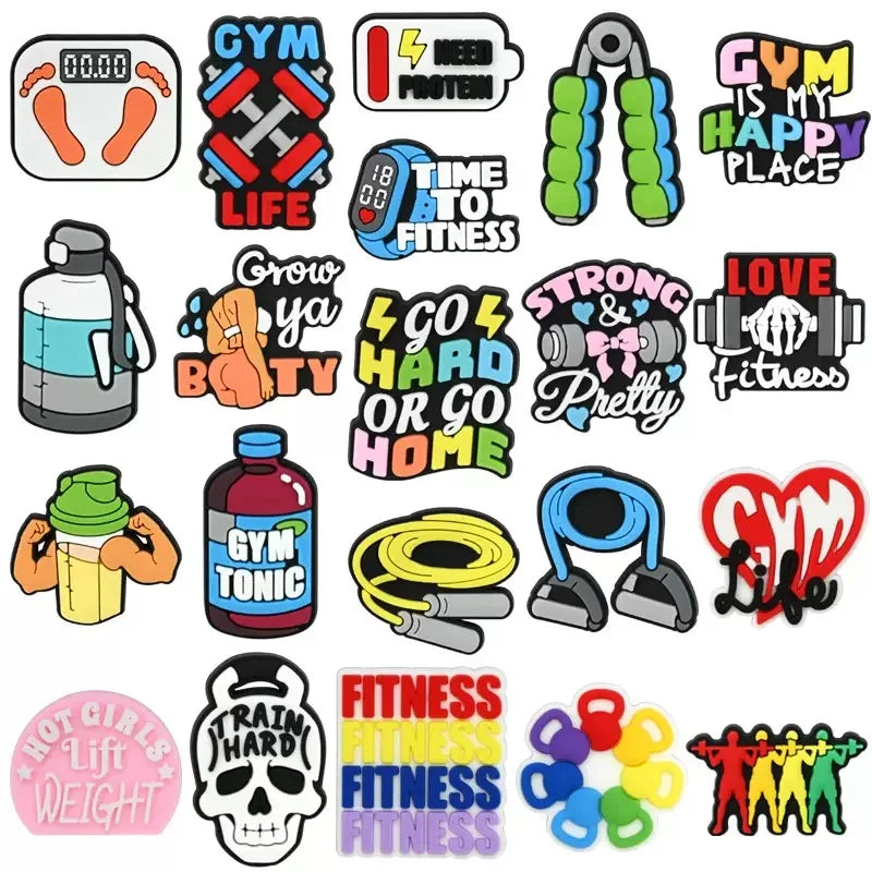 1-21PCS Gym Life Fitness Hot Girls Lift Weights Strong Pretty PVC Shoe Charms Buckle Clog Sandals Shoes Decoration Women Gift