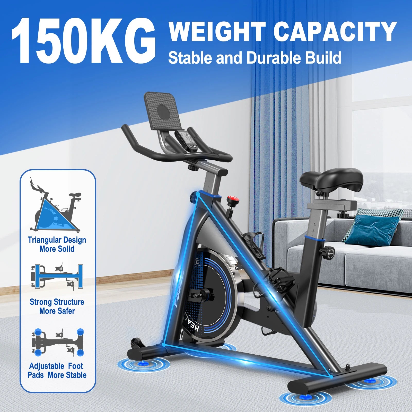 Fysiq Exercise Bike with 300 Watt Resistance Torque, 4-Way Fully Adjustable Ergometer Home Trainer Bicycle, Indoor Fitness Bikes